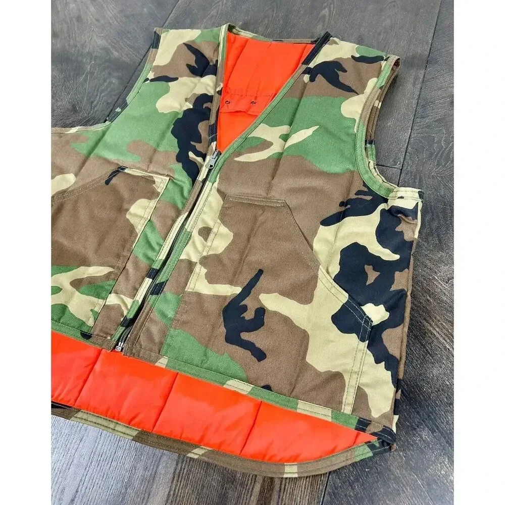 Vintage Camouflage & Orange Thin Puffer Vest Men’s M Hunting Fishing Fall USA - Picture 4 of 10